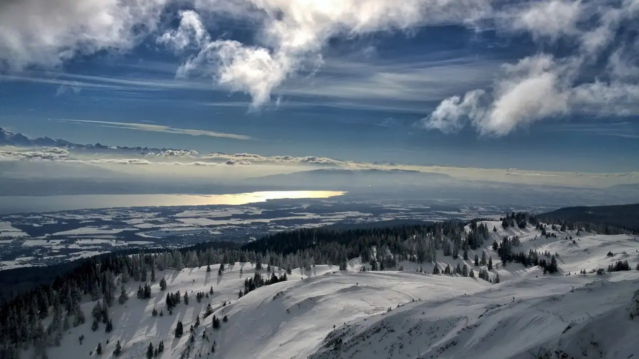 Snow-covered Alpine mountains in winter