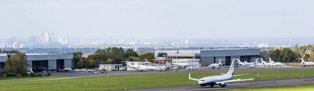 London Biggin Hill Airport with the London skyline on the horizon