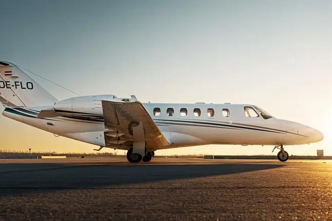 Cessna Citation CJ2 on the apron at sunset