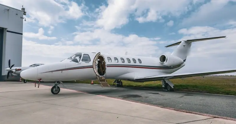Cessna Citation CJ3 on the apron with its door open
