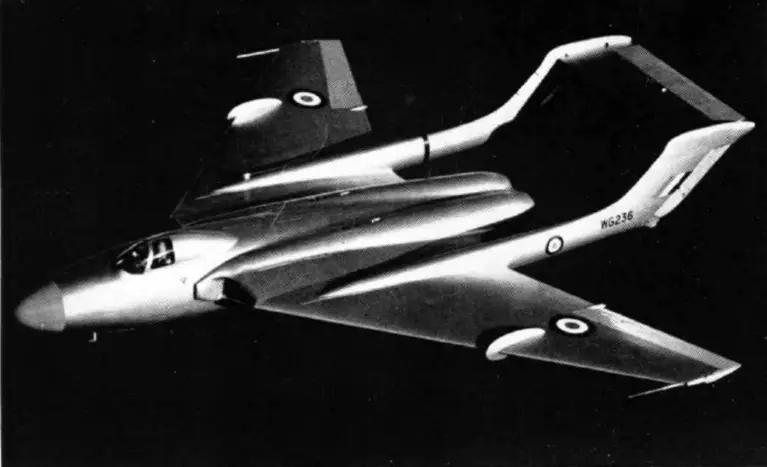 The prototype de Havilland DH.110 twin-engined swept-wing fighter in flight, about 1952