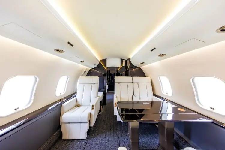 Bombardier Global cabin with a conference table