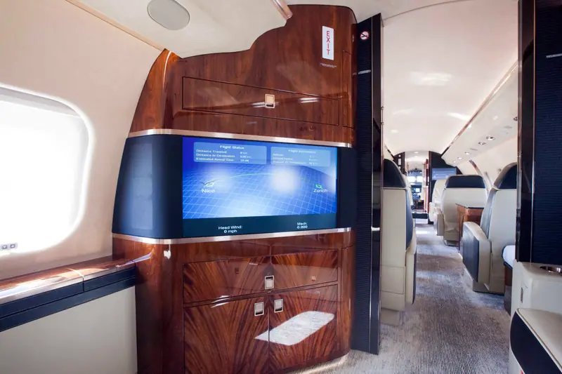 Moving-map screen in the aft cabin of a Bombardier Global Express XRS