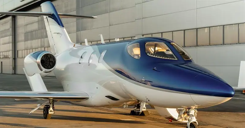 HondaJet on the apron outside a hangar